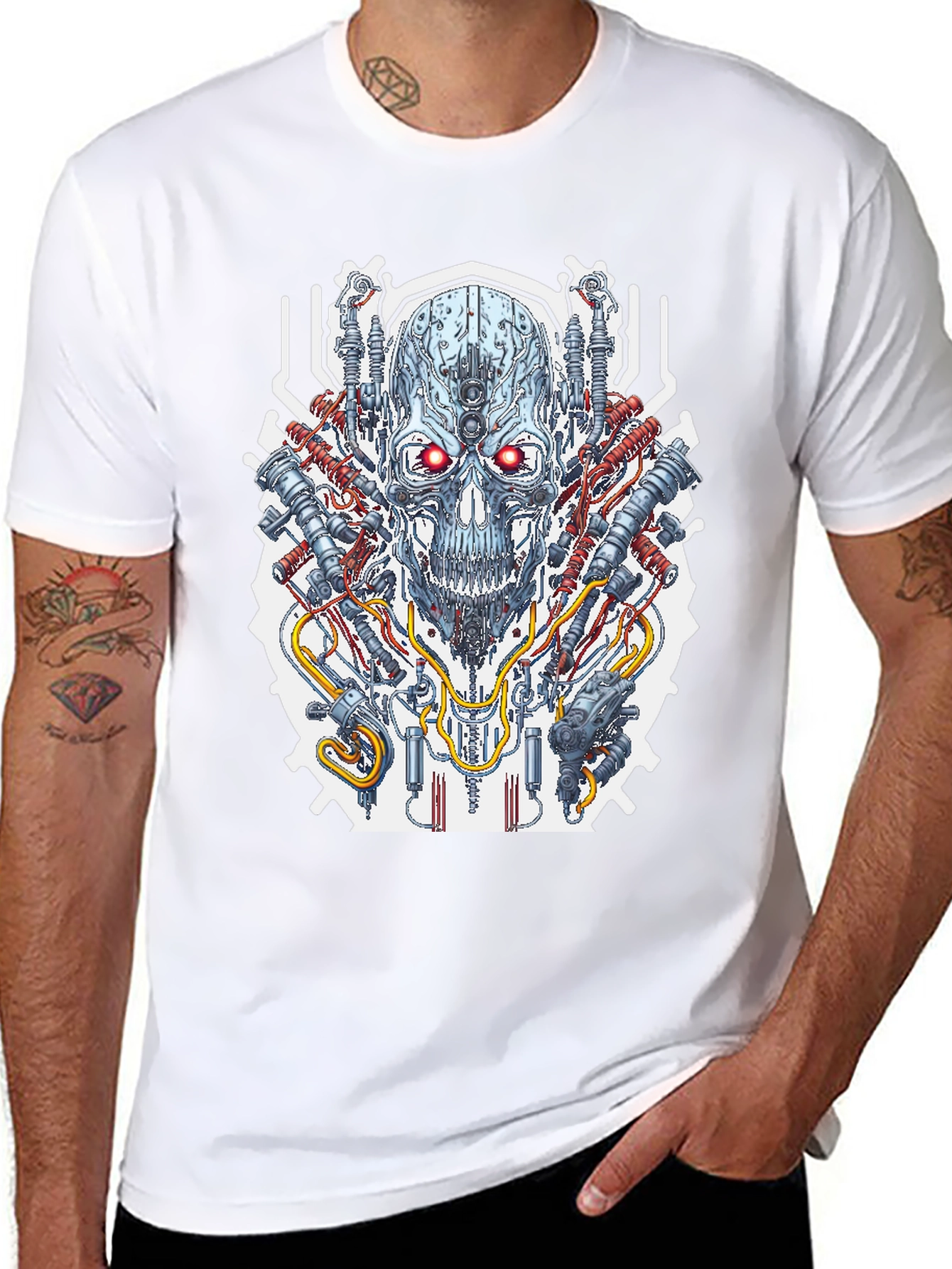 Cyberpunk Skull Graphic Tee - Mens Black T-Shirt