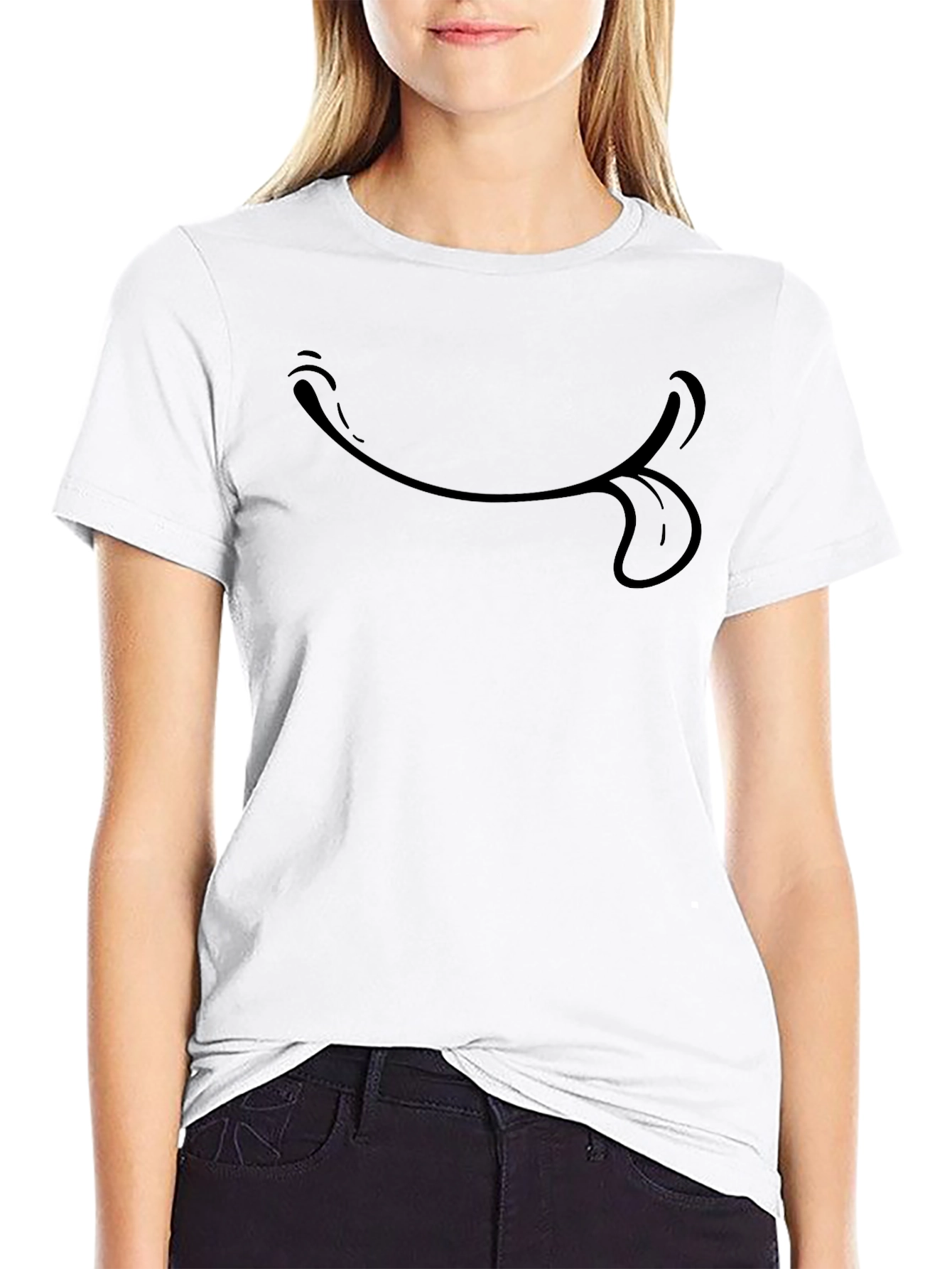 Funny Tongue Out Graphic Black T-Shirt