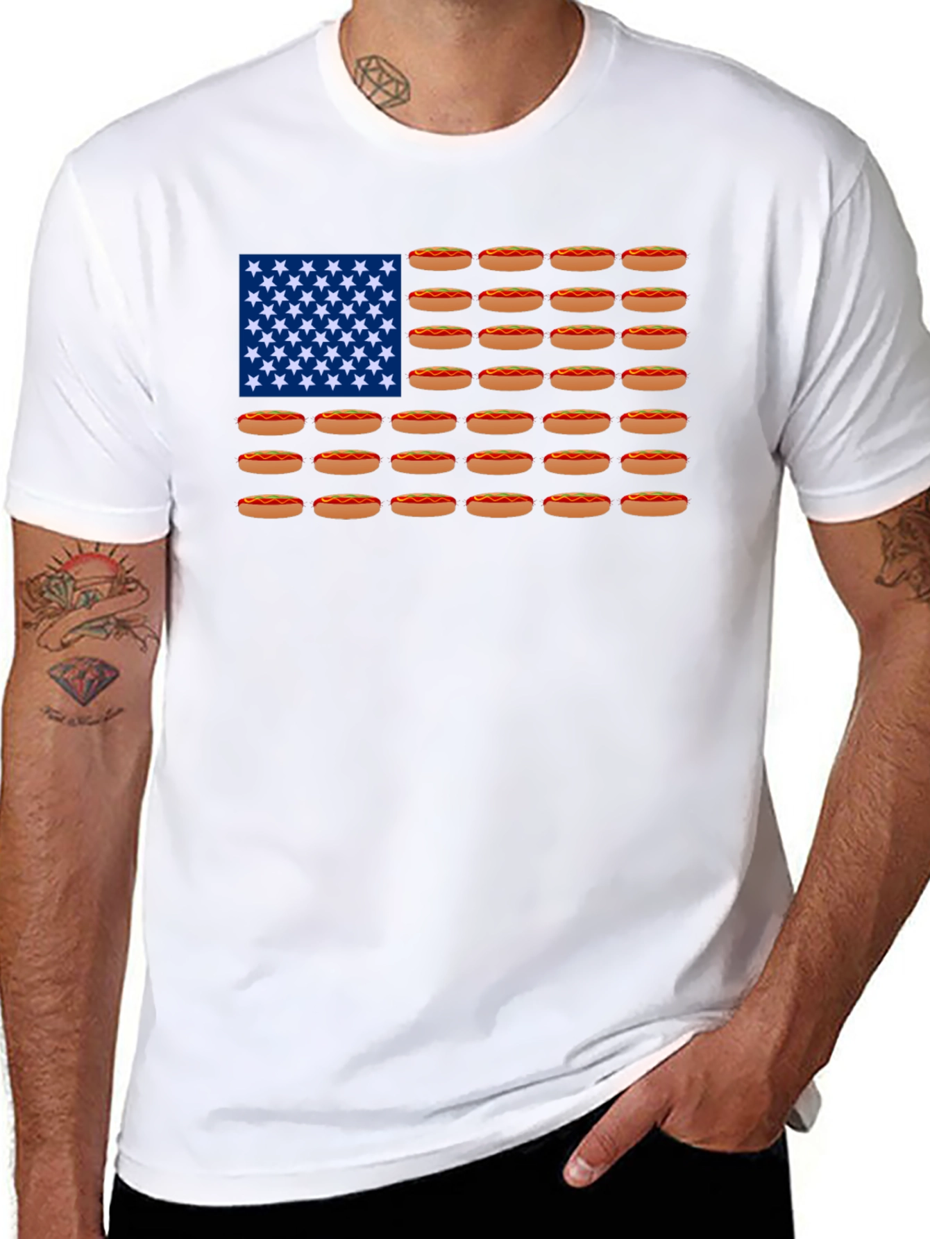 Hot Dog American Flag T-Shirt - Patriotic Apparel