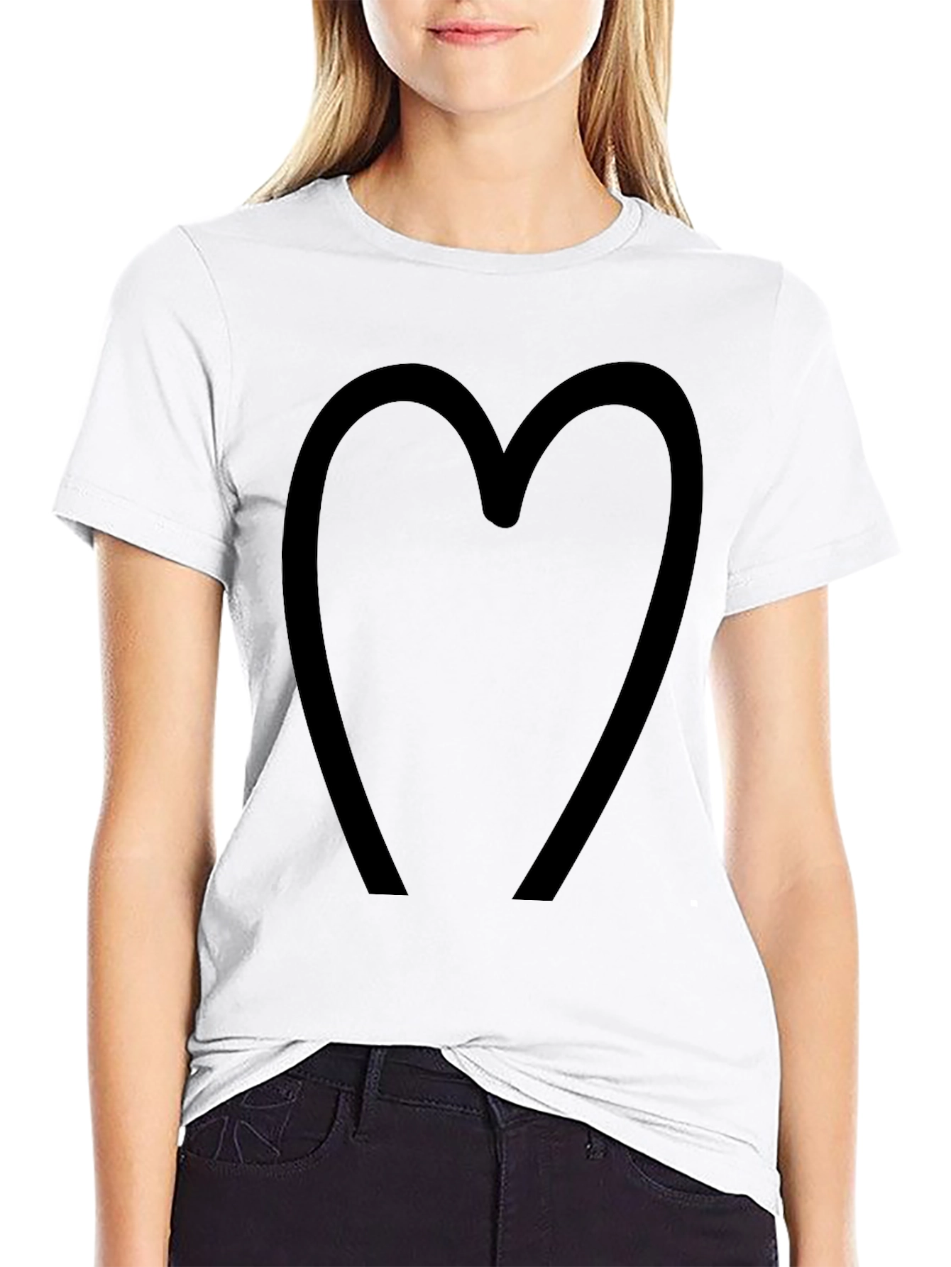 Simple Heart Tee - Black Cotton Blend Casual Wear