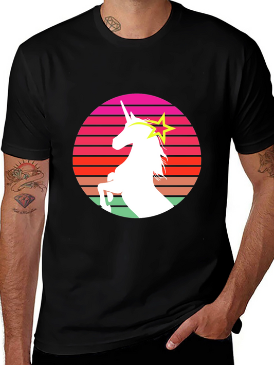 Retro Unicorn Graphic Tee - Mens Black T-Shirt