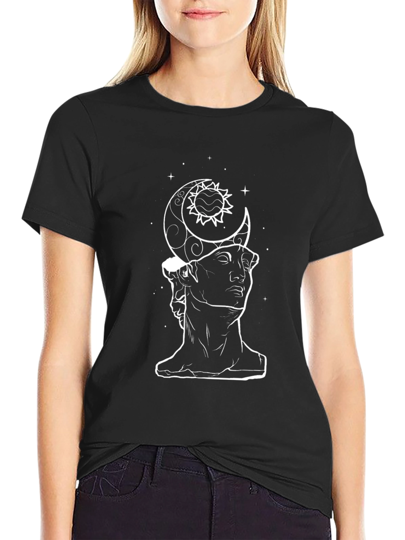 Sun & Moon Statue Graphic Tee - Black