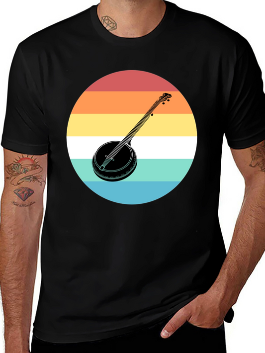 Retro Banjo Sunset Graphic Tee - Black Cotton T-Shirt