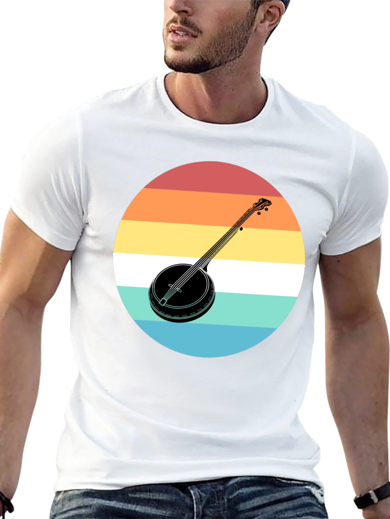 Retro Banjo Sunset Graphic Tee - Black Cotton T-Shirt