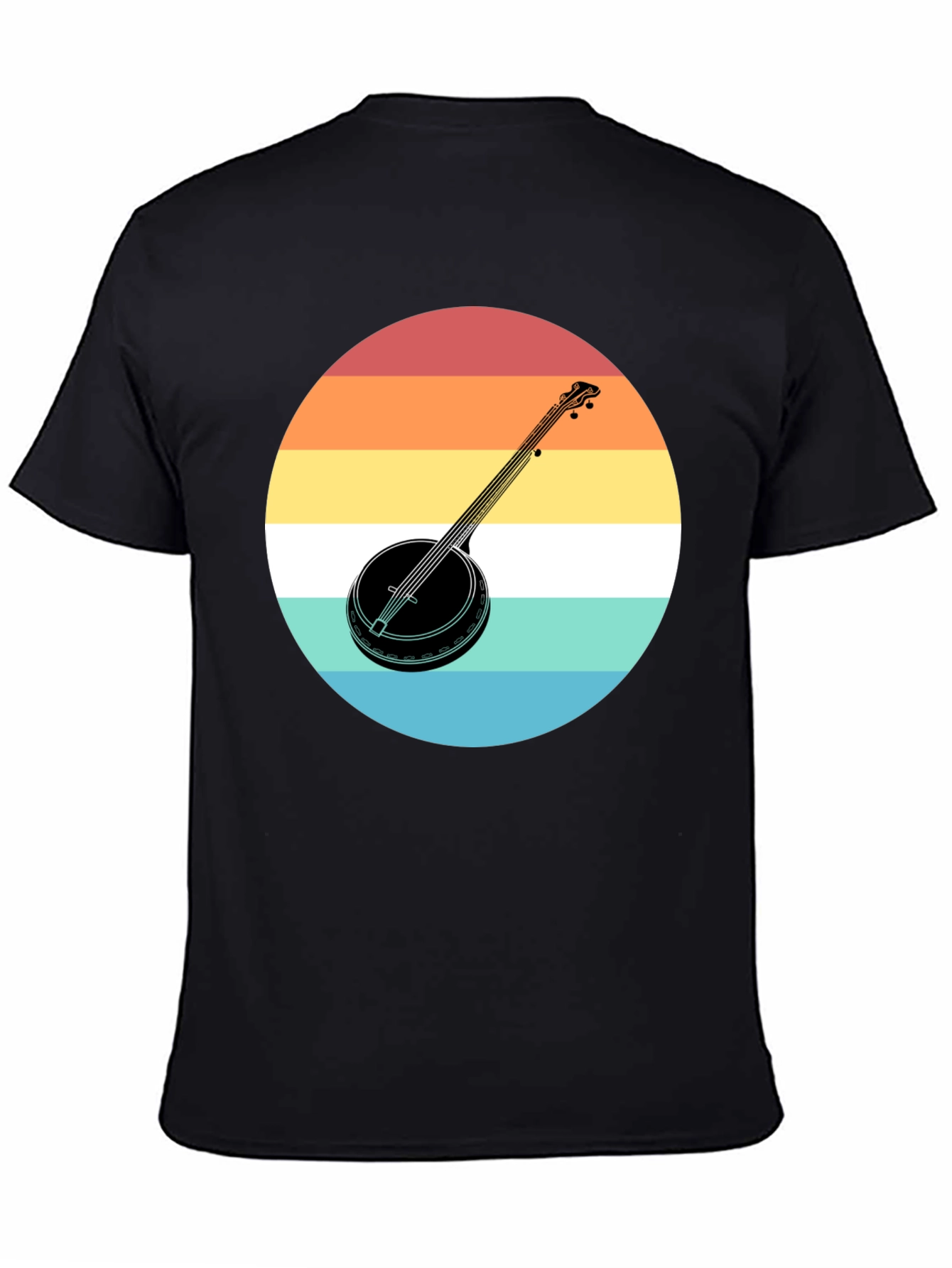 Retro Banjo Sunset Graphic Tee - Black Cotton T-Shirt