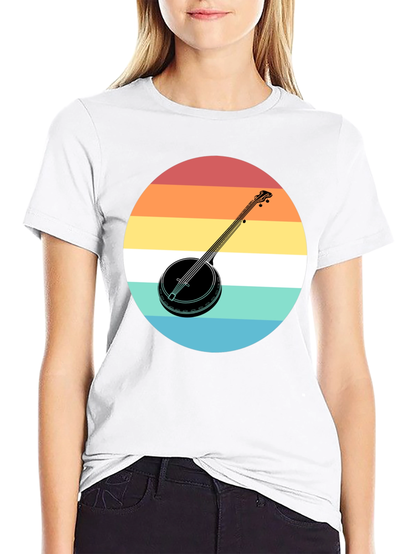Retro Banjo Sunset Graphic Tee - Black Cotton T-Shirt