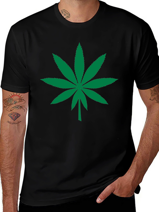 Cannabis Leaf Graphic Tee - Black Cotton T-Shirt