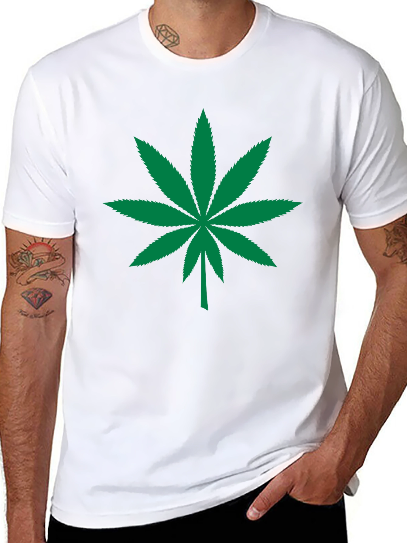 Cannabis Leaf Graphic Tee - Black Cotton T-Shirt