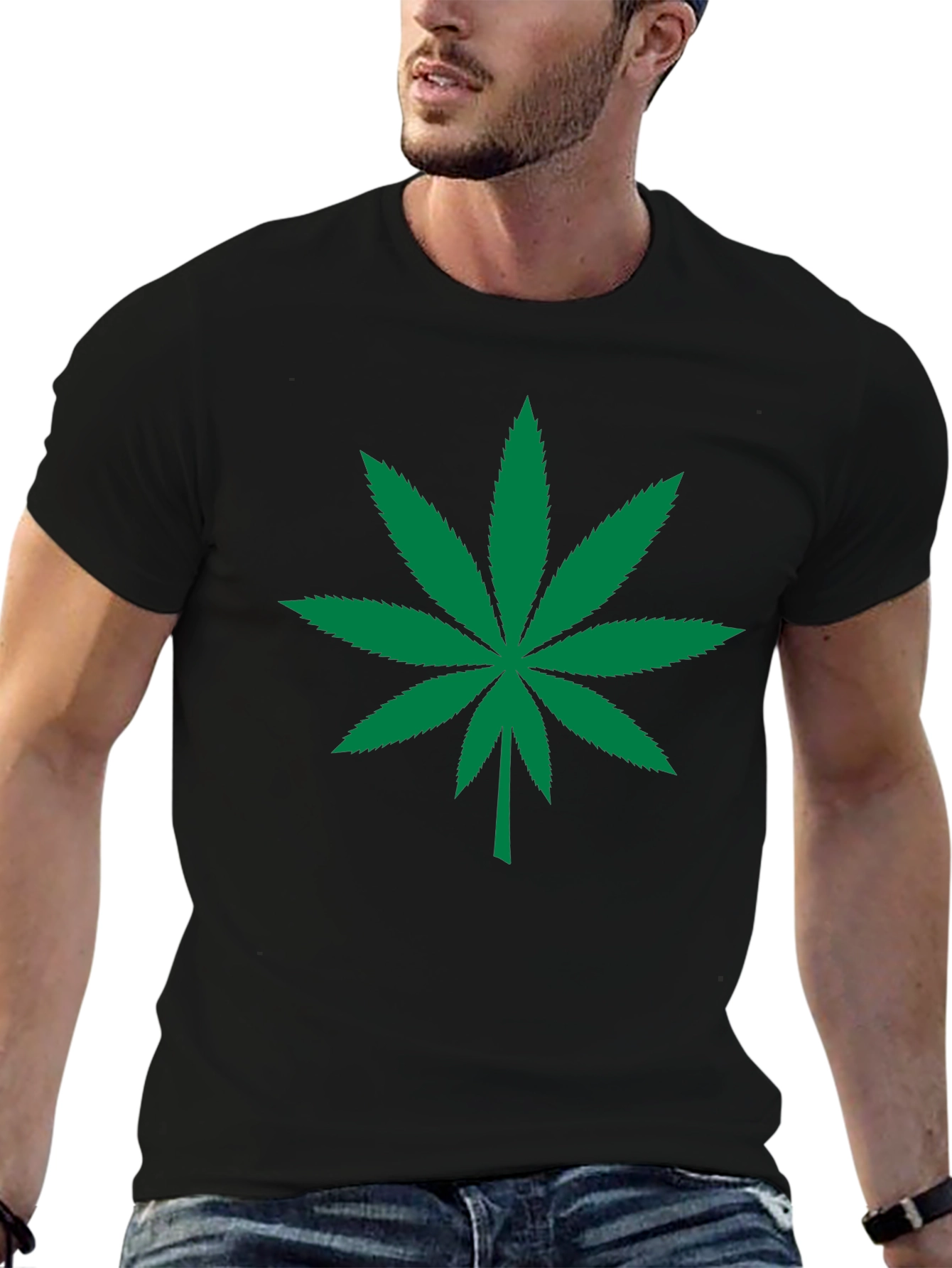 Cannabis Leaf Graphic Tee - Black Cotton T-Shirt