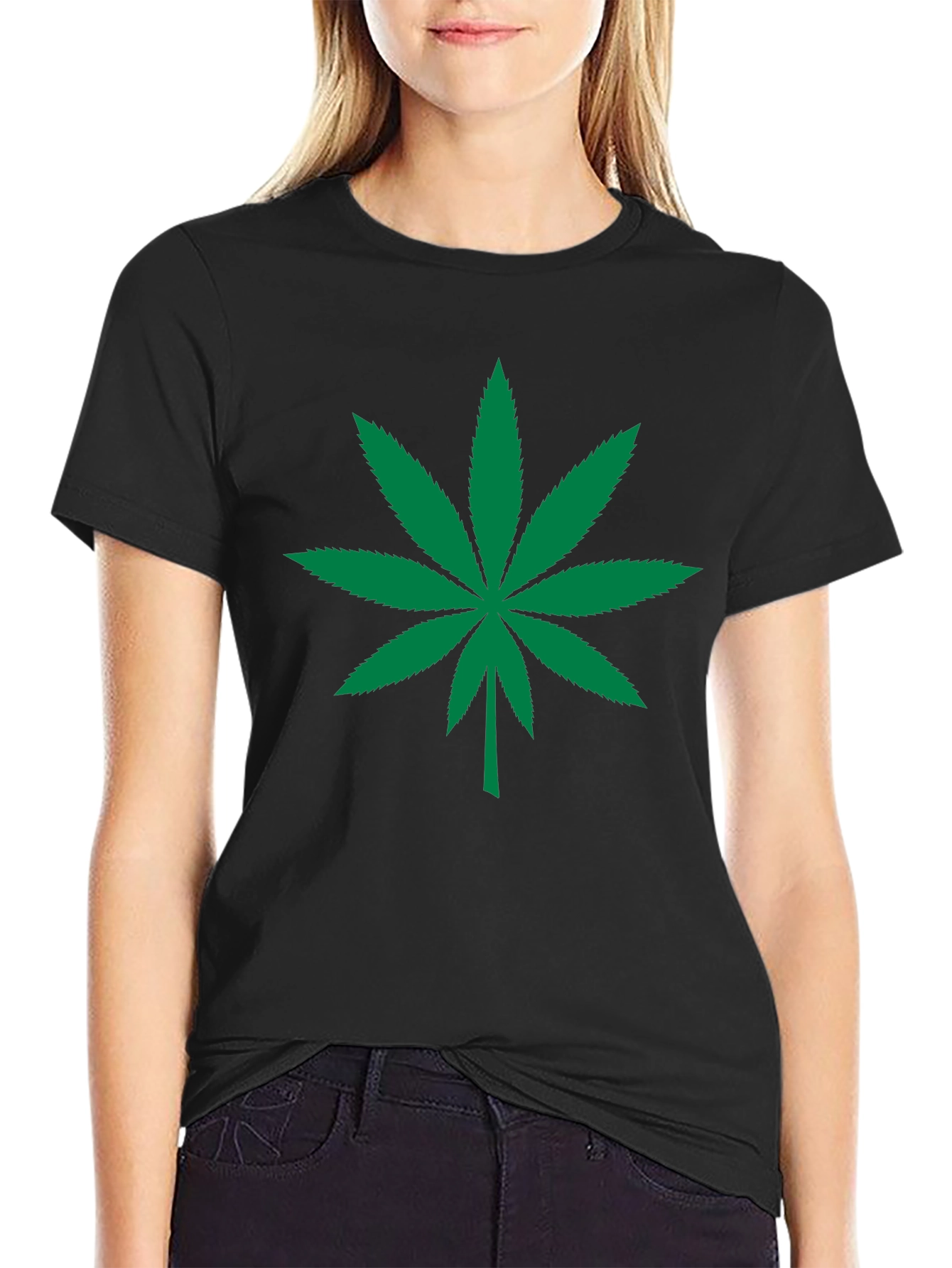 Cannabis Leaf Graphic Tee - Black Cotton T-Shirt