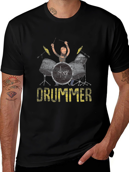 Drummer Graphic Print Black T-Shirt