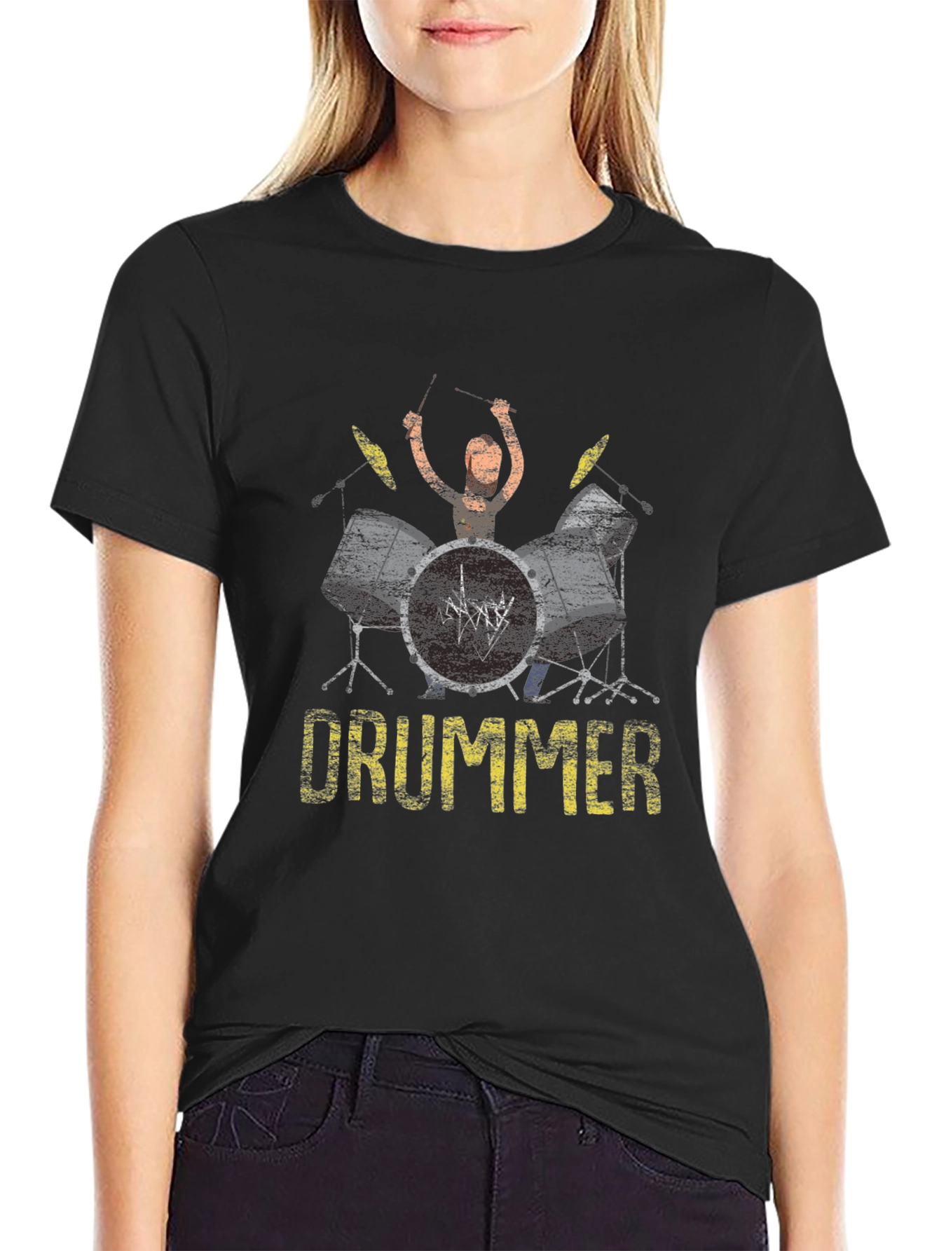Drummer Graphic Print Black T-Shirt