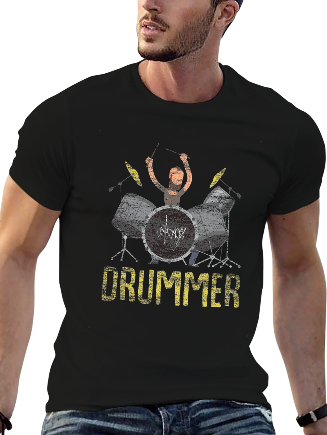 Drummer Graphic Print Black T-Shirt