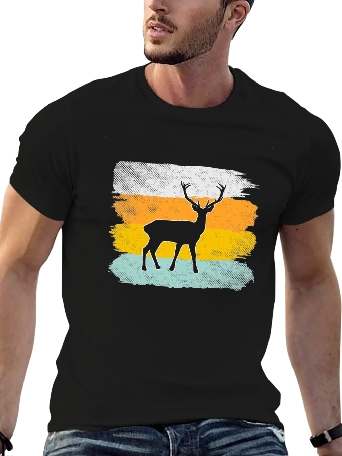 Retro Deer Graphic Tee - Mens Black T-Shirt