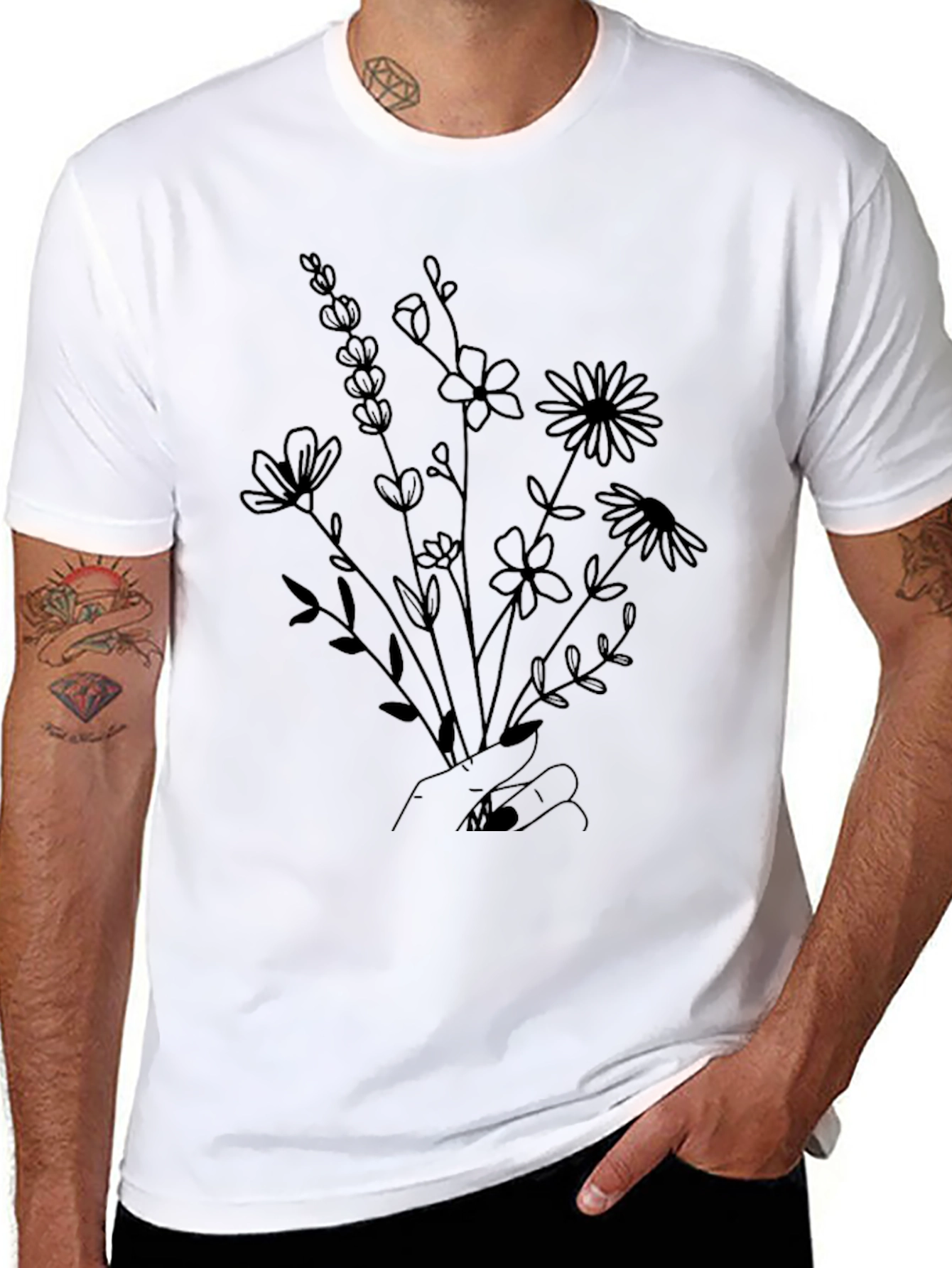 Floral Bouquet Graphic Tee - Hand Drawn Flowers