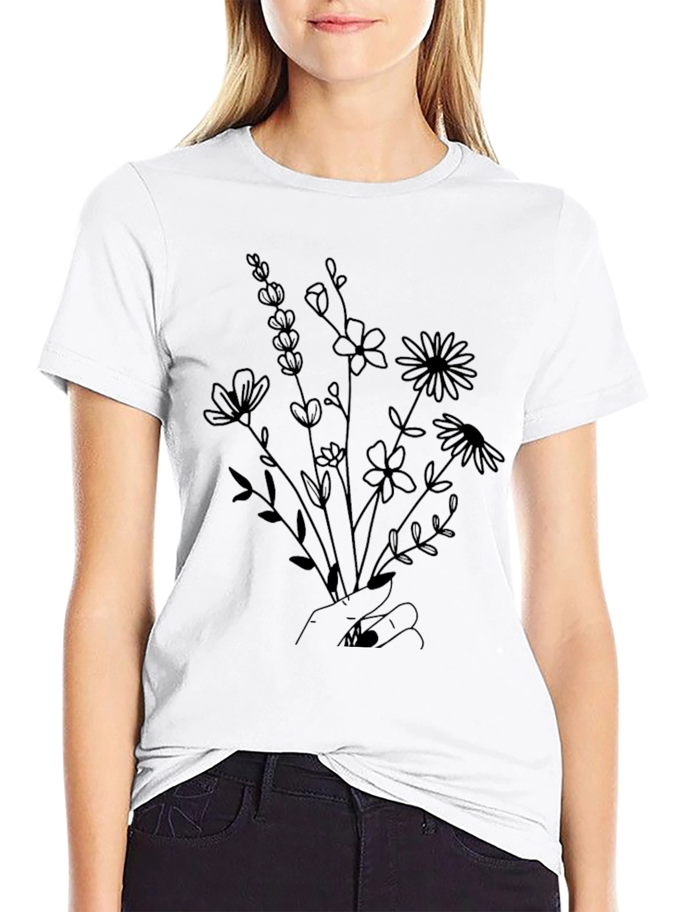 Floral Bouquet Graphic Tee - Hand Drawn Flowers