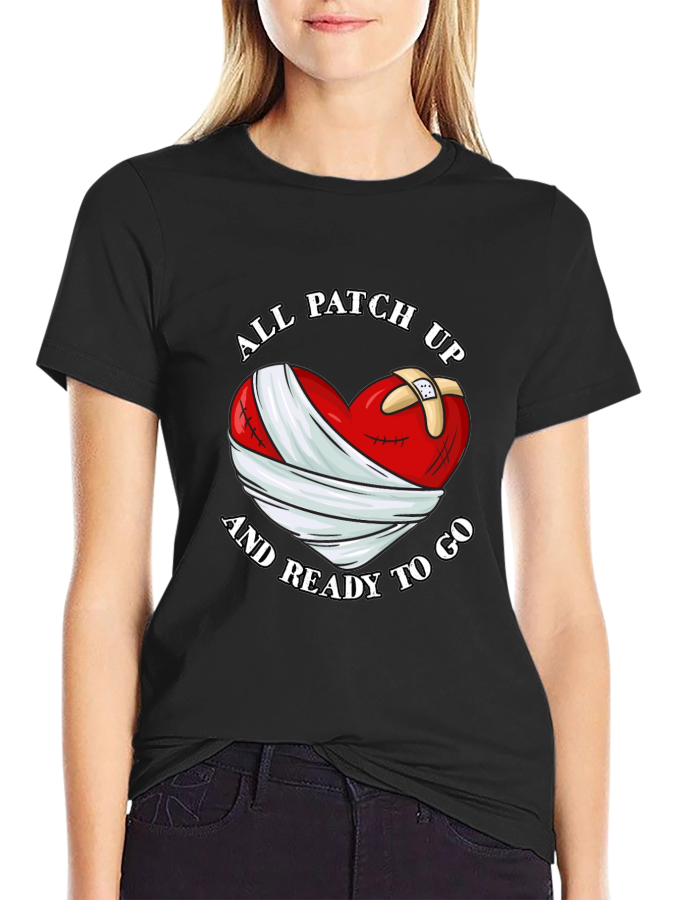 All Patched Up Heart Graphic Black T-Shirt