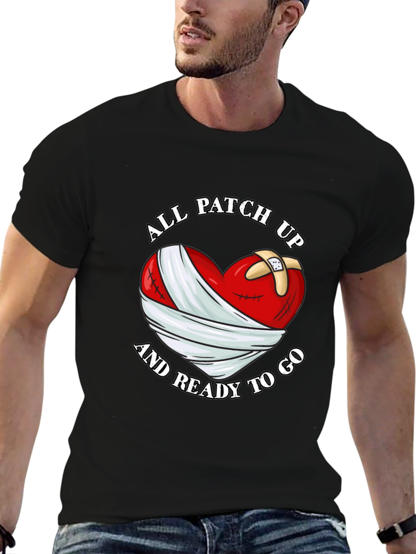 All Patched Up Heart Graphic Black T-Shirt