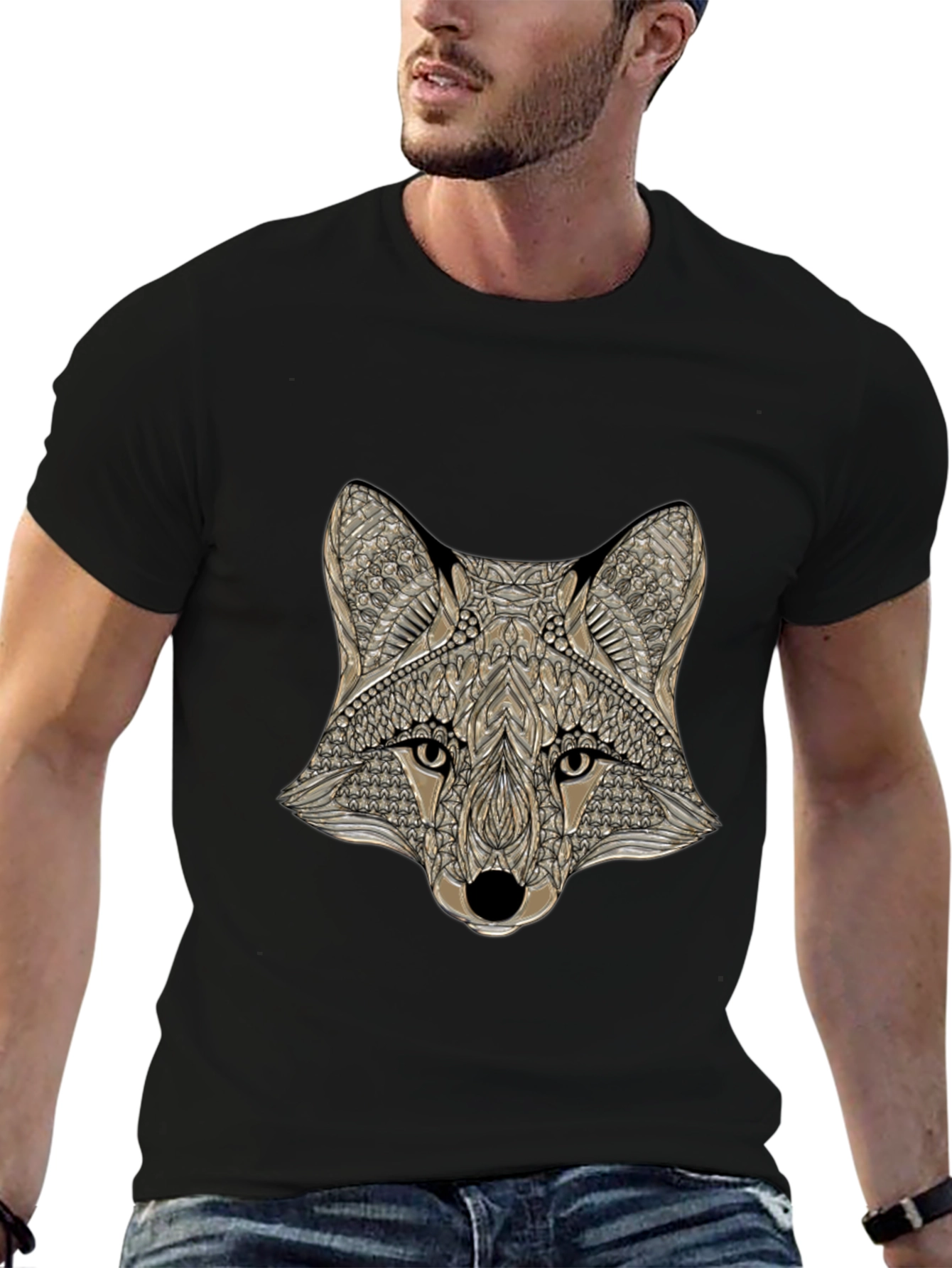 Geometric Fox Head Graphic Tee - Mens Black T-Shirt