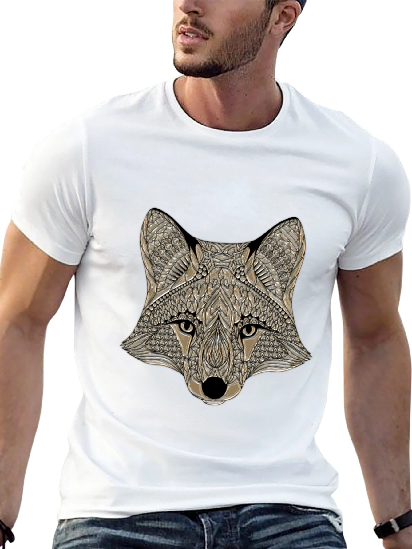 Geometric Fox Head Graphic Tee - Mens Black T-Shirt