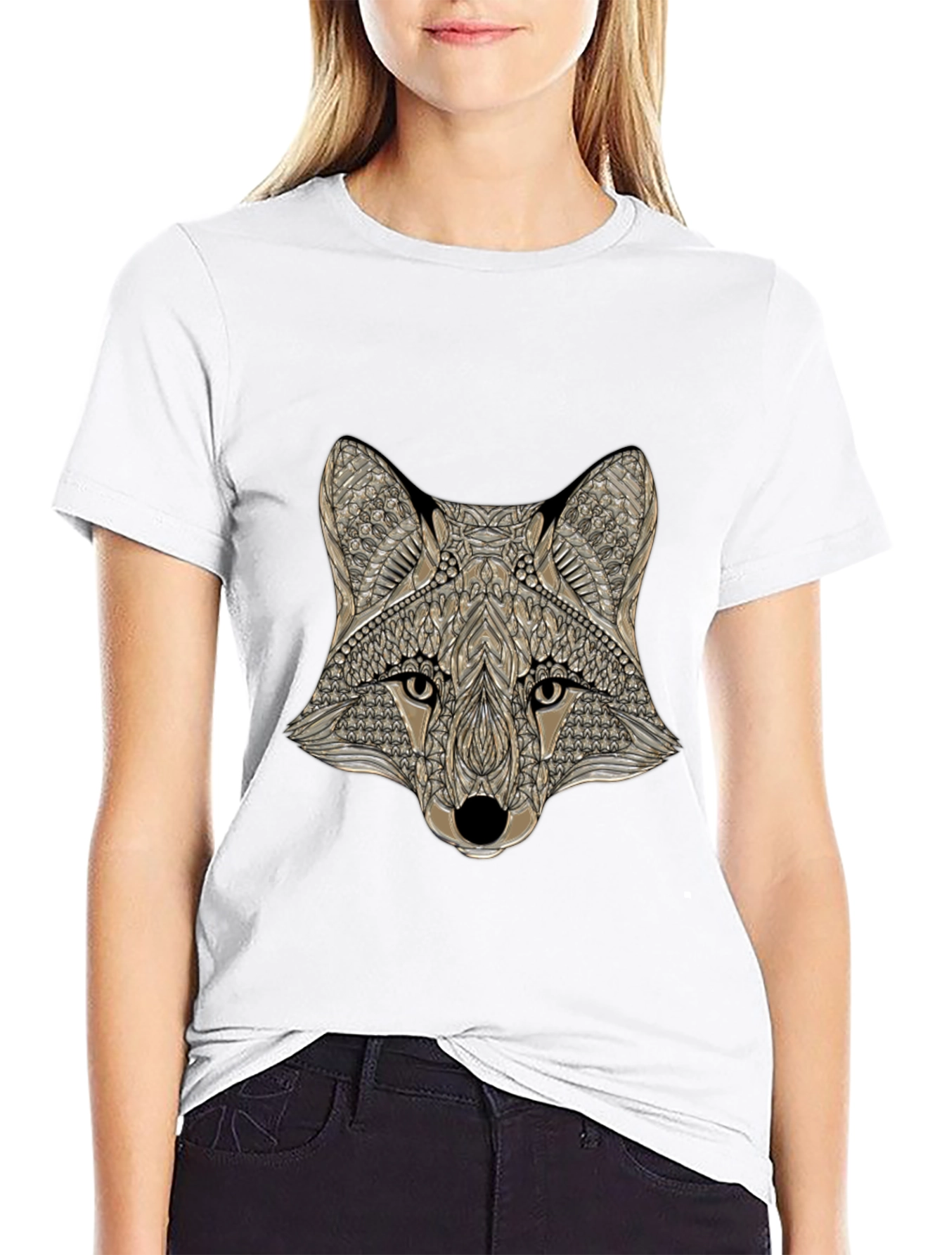 Geometric Fox Head Graphic Tee - Mens Black T-Shirt