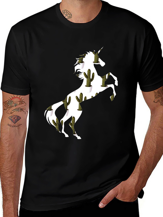 Unicorn Cactus Graphic Tee - Mens Novelty T-Shirt