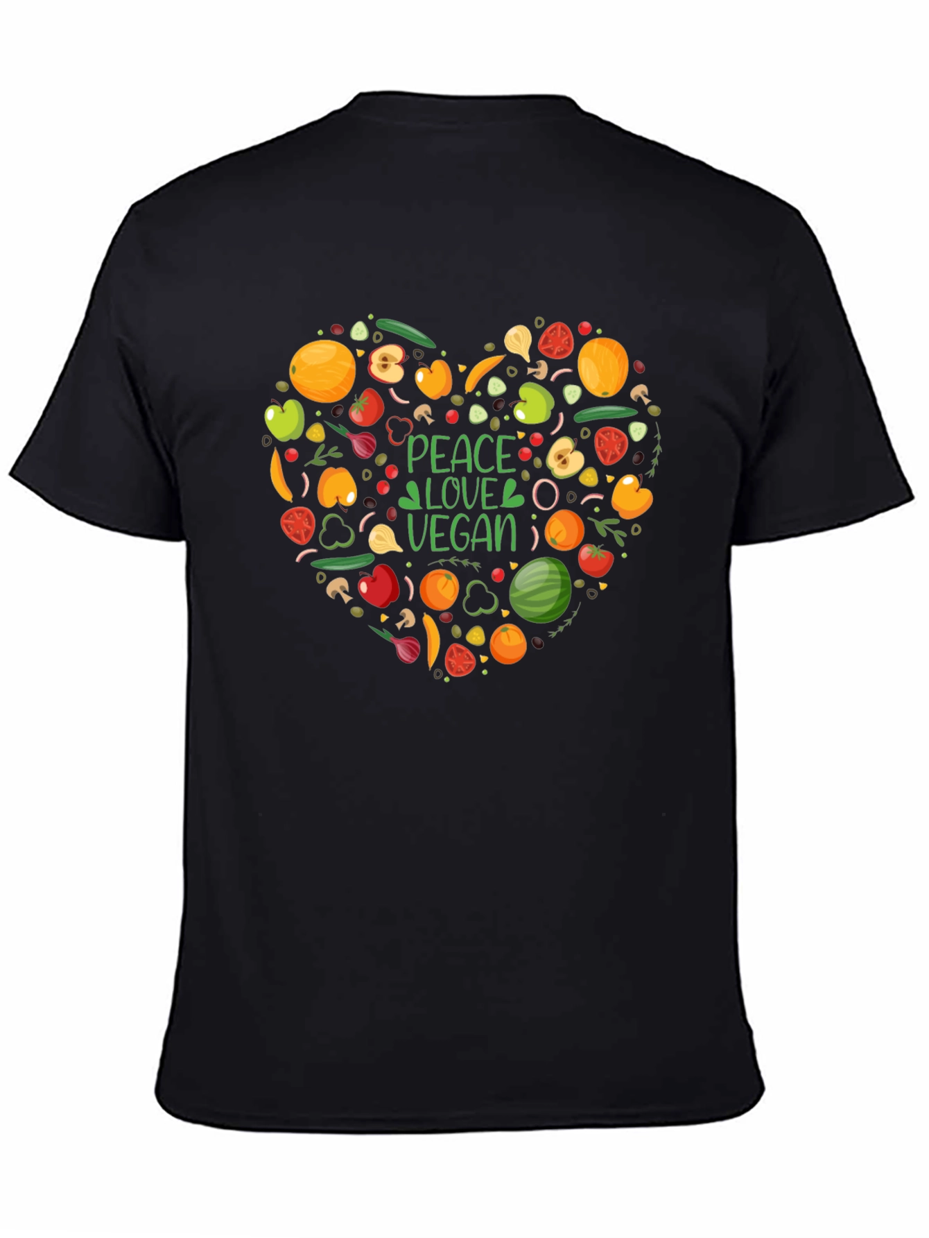 Peace Love Vegan T-Shirt - Heart Veggie Design