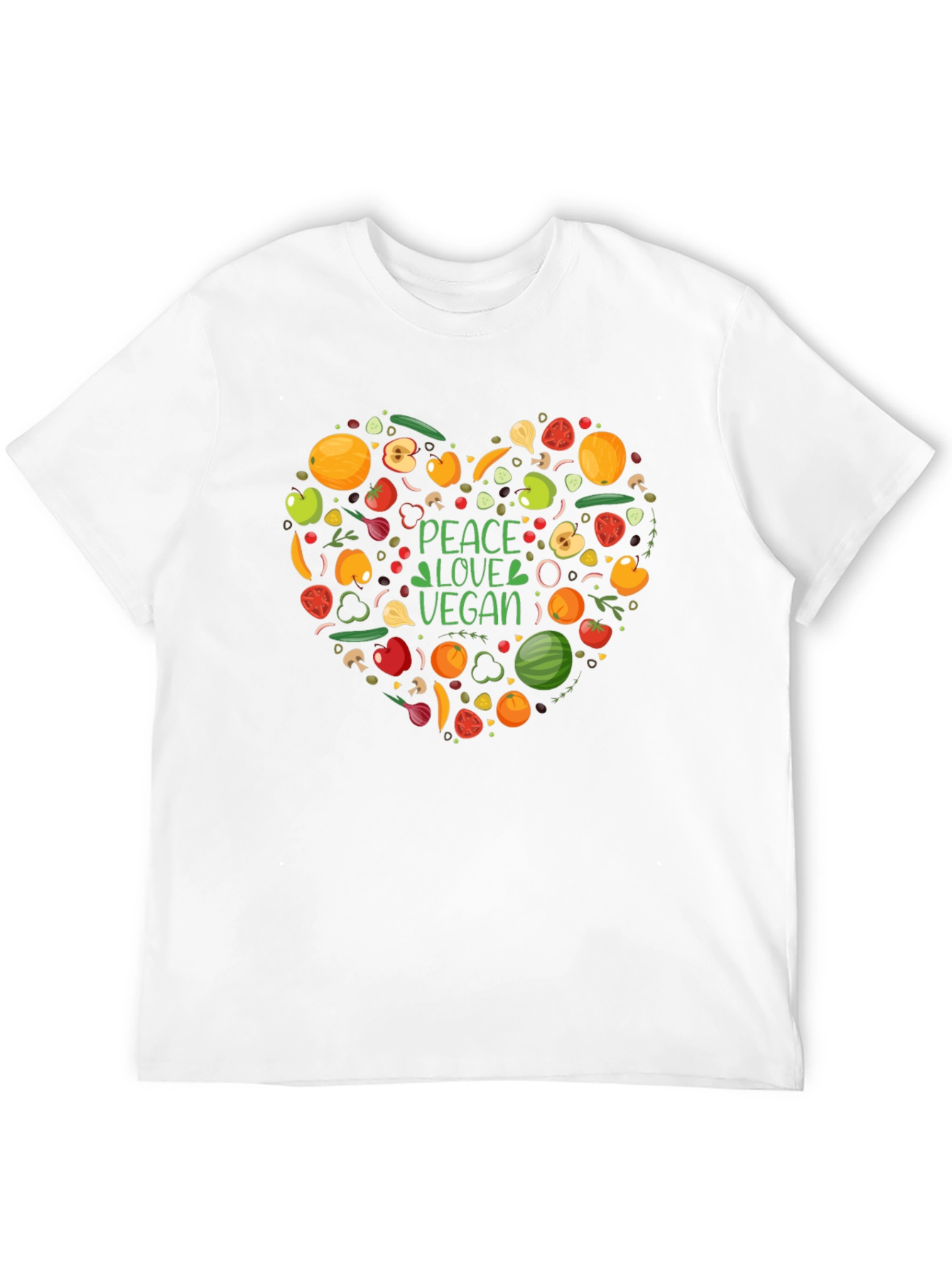 Peace Love Vegan T-Shirt - Heart Veggie Design