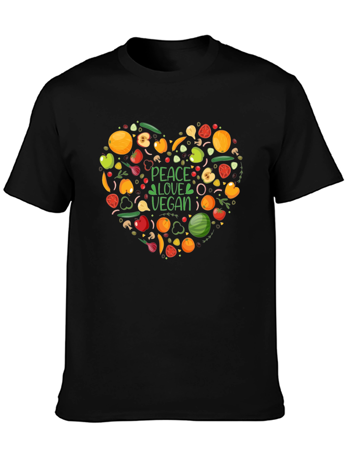 Peace Love Vegan T-Shirt - Heart Veggie Design