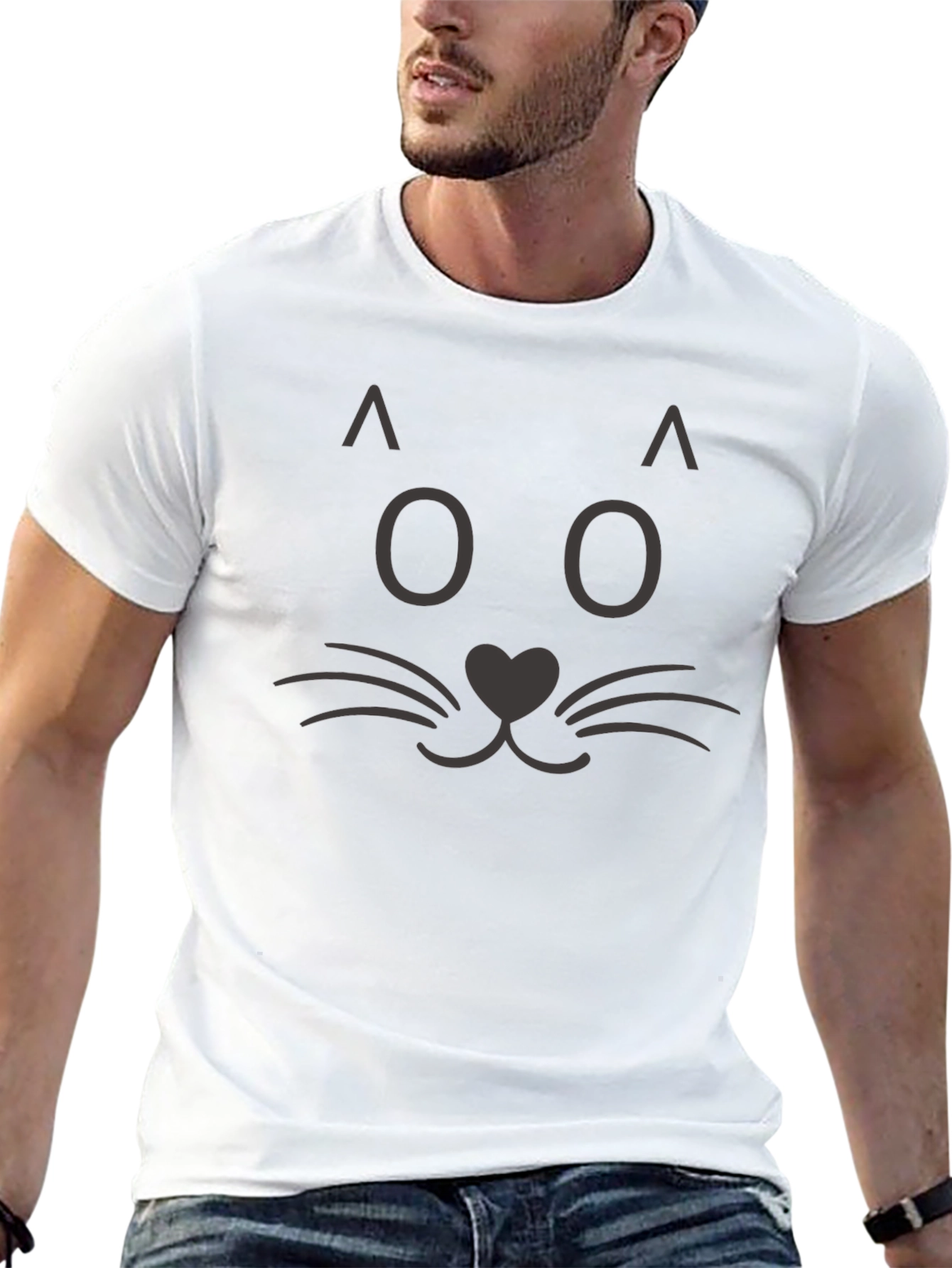 Cute Cat Face Graphic Tee - Black