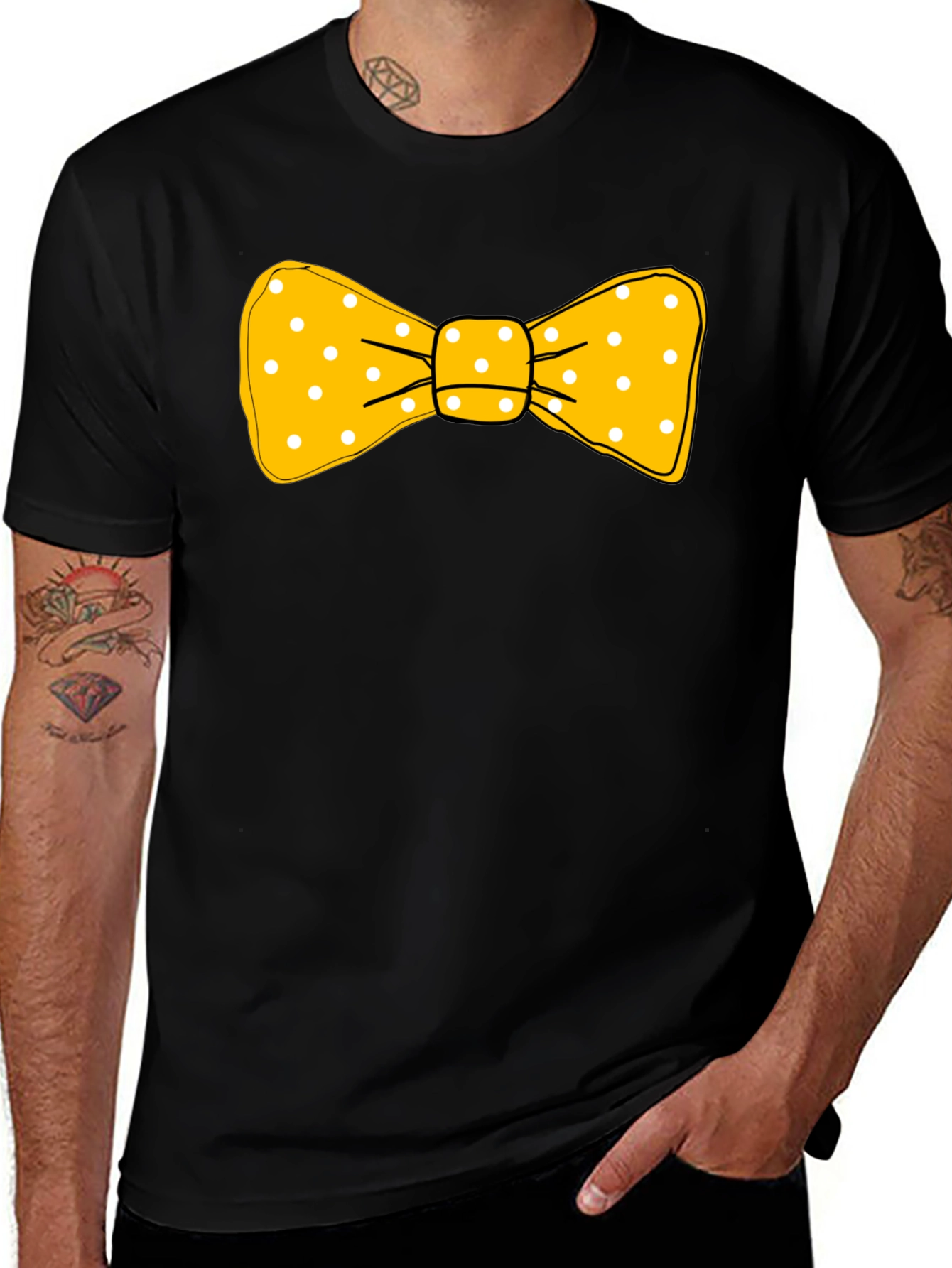 Yellow Polka Dot Bow Tie Graphic T-Shirt