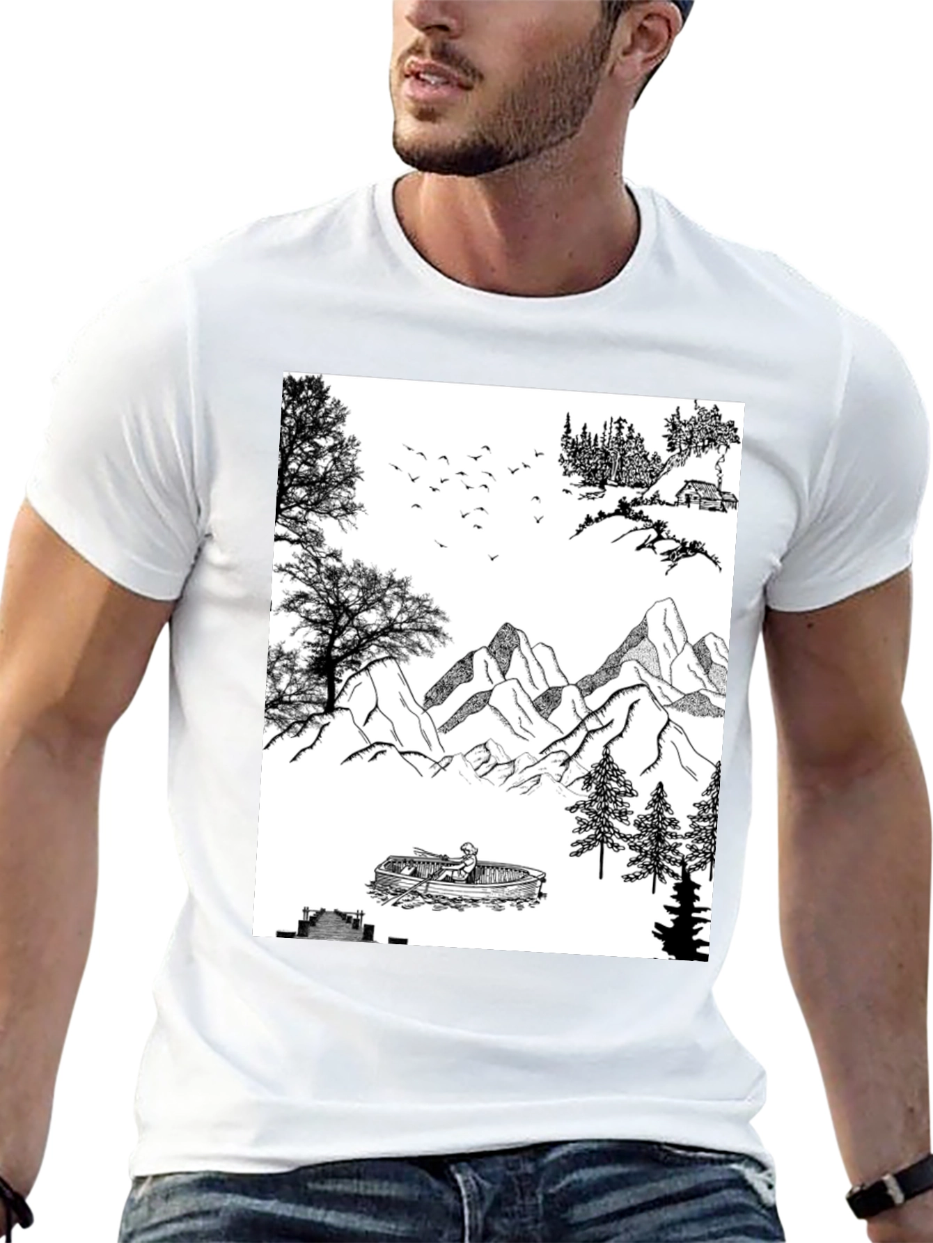 Nature Scene Graphic Tee - Black Cotton Blend