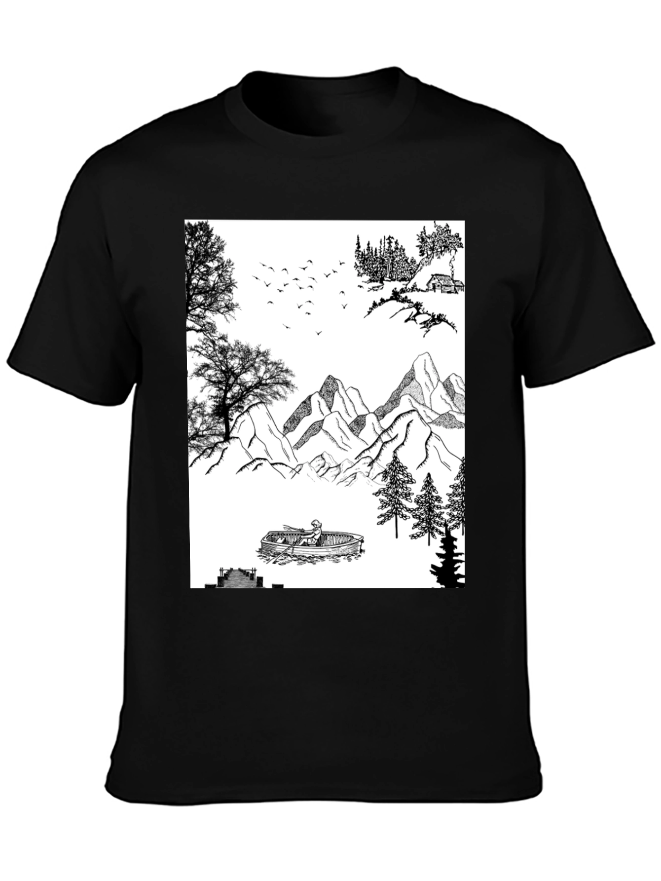 Nature Scene Graphic Tee - Black Cotton Blend