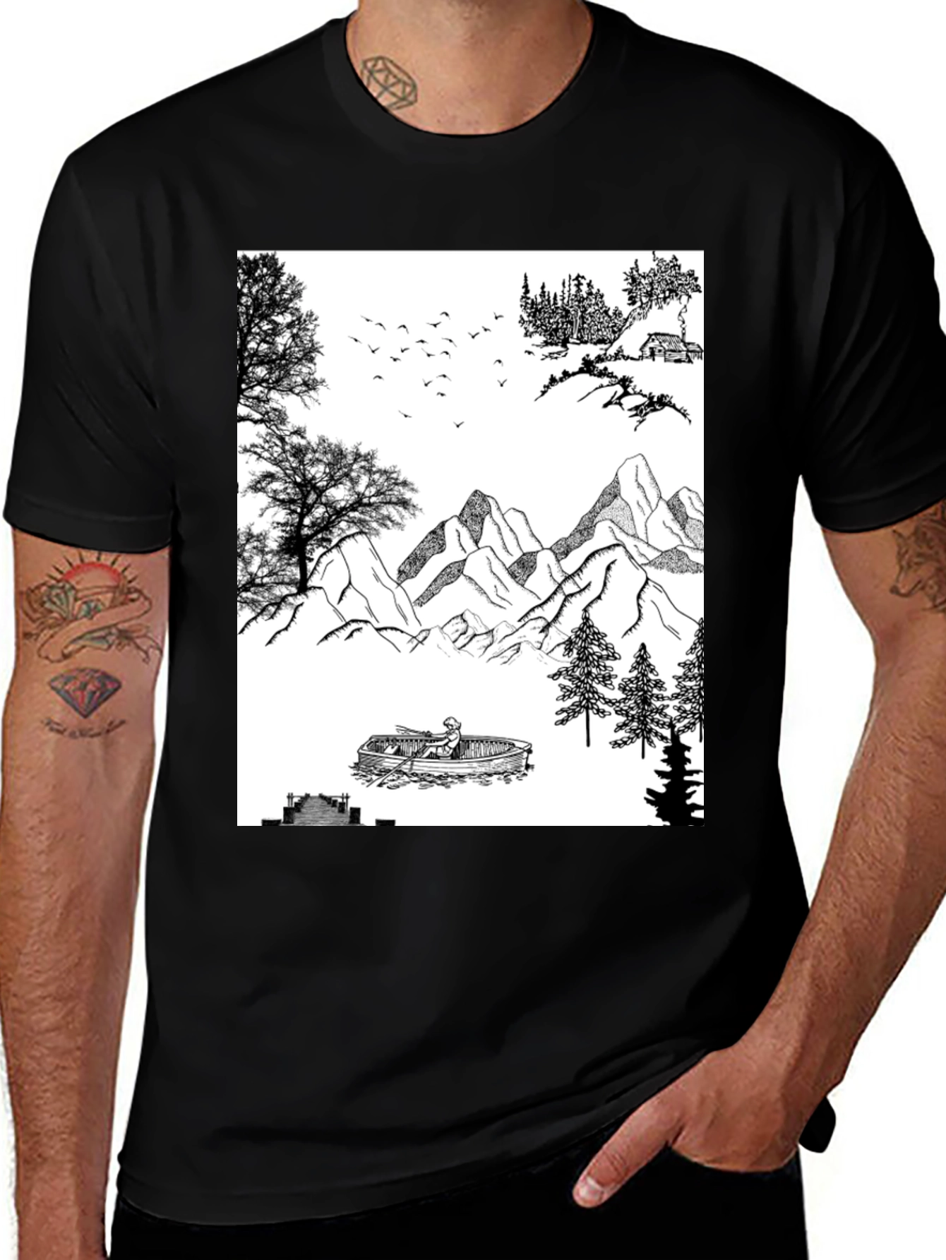 Nature Scene Graphic Tee - Black Cotton Blend