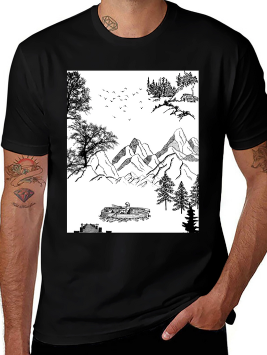 Nature Scene Graphic Tee - Black Cotton Blend