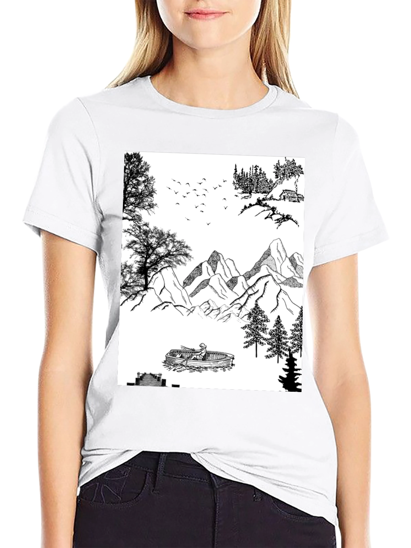 Nature Scene Graphic Tee - Black Cotton Blend