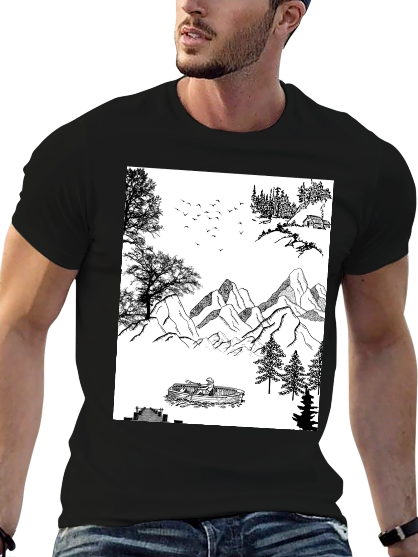 Nature Scene Graphic Tee - Black Cotton Blend