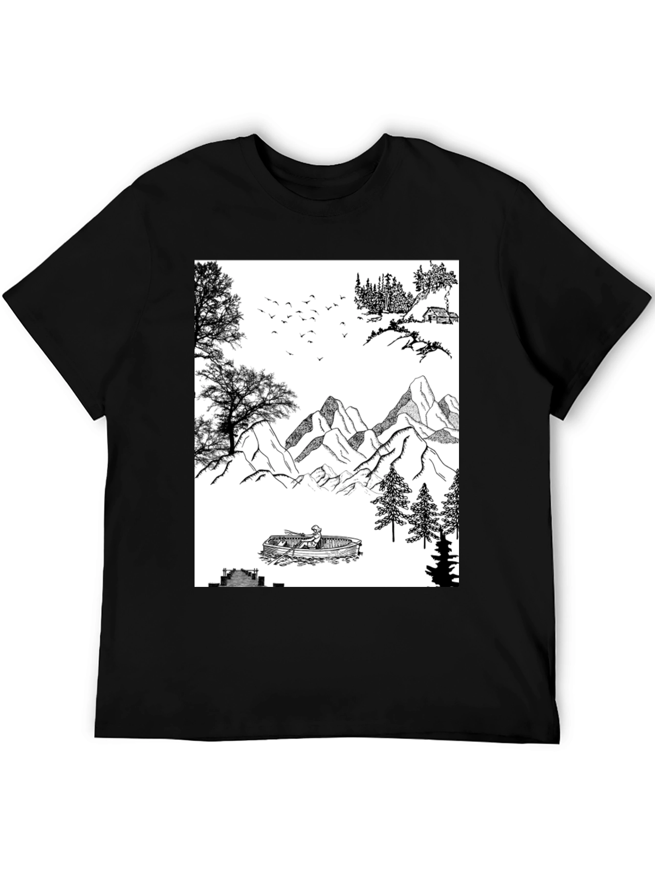 Nature Scene Graphic Tee - Black Cotton Blend