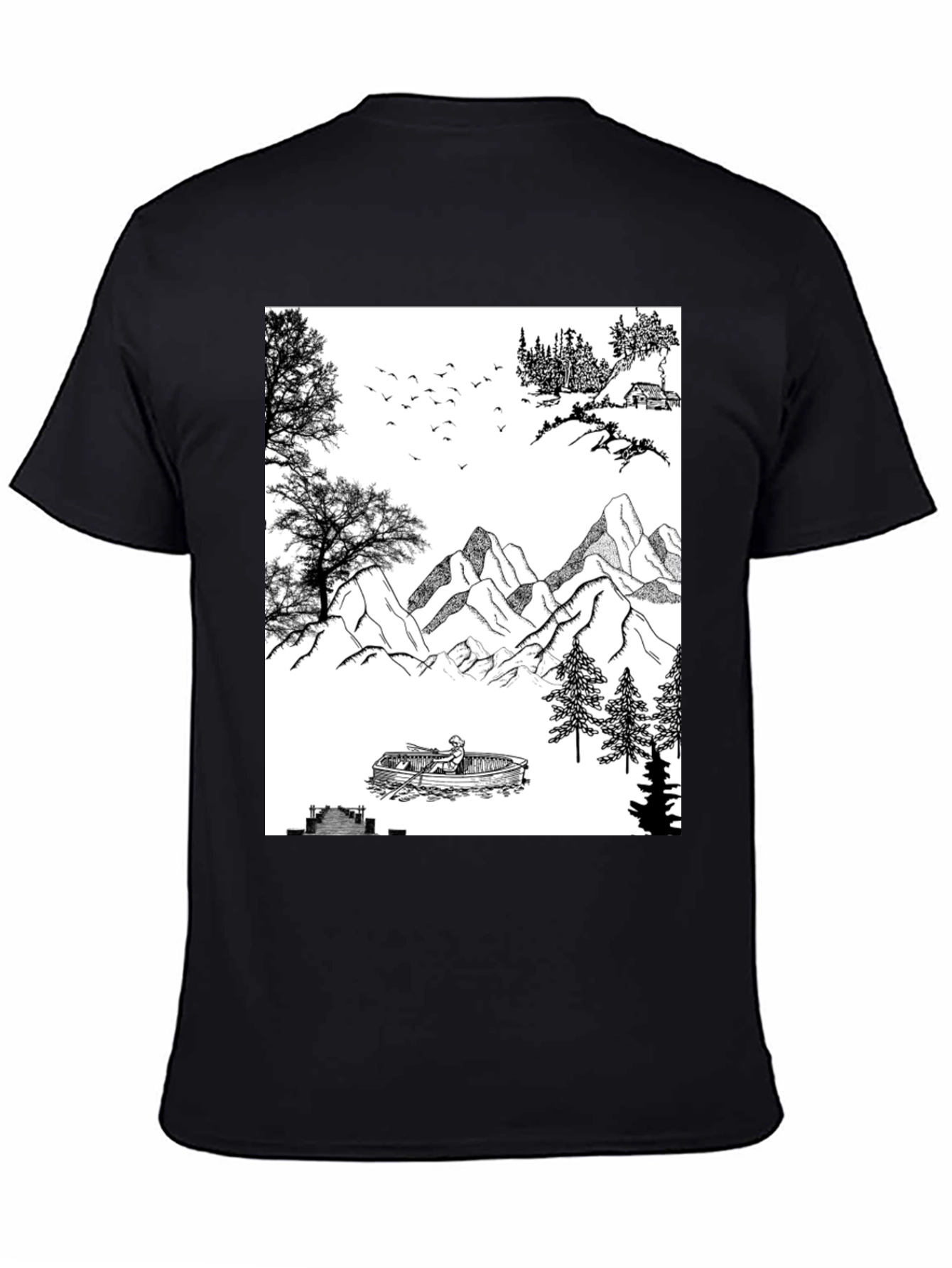 Nature Scene Graphic Tee - Black Cotton Blend