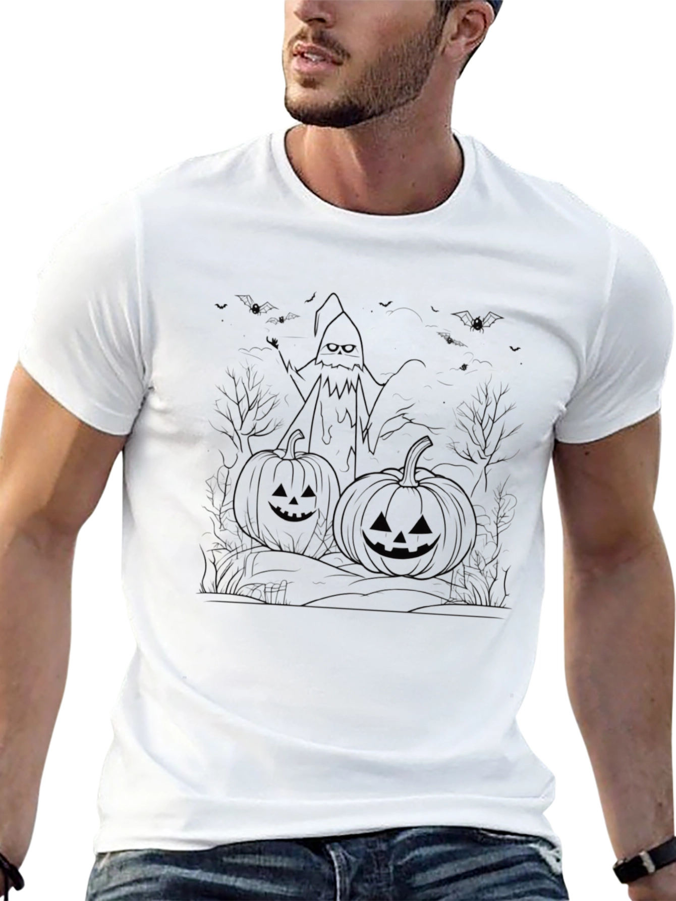Halloween Pumpkin Ghost Graphic Black T-Shirt