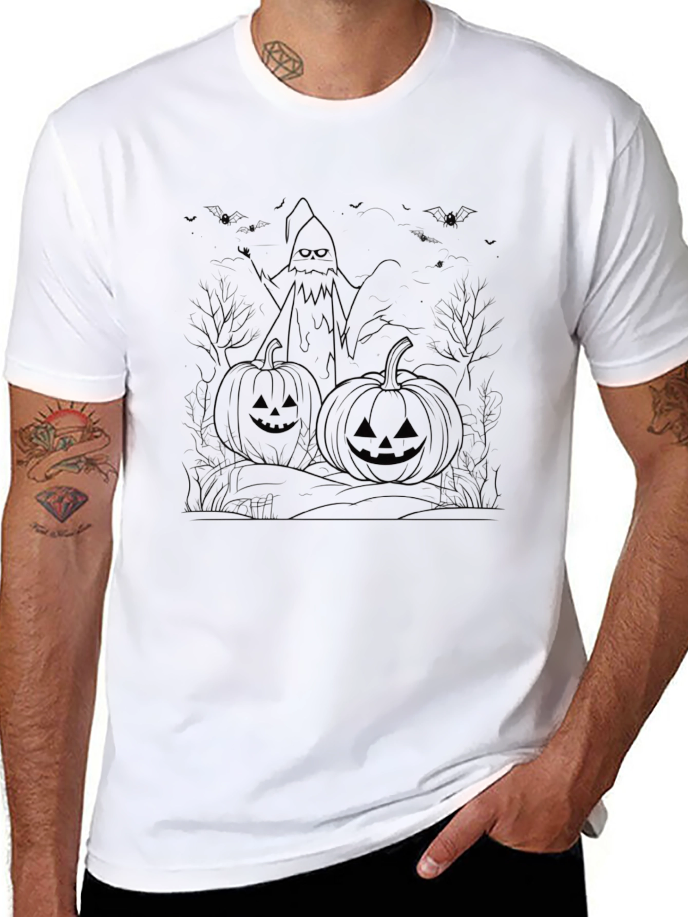 Halloween Pumpkin Ghost Graphic Black T-Shirt