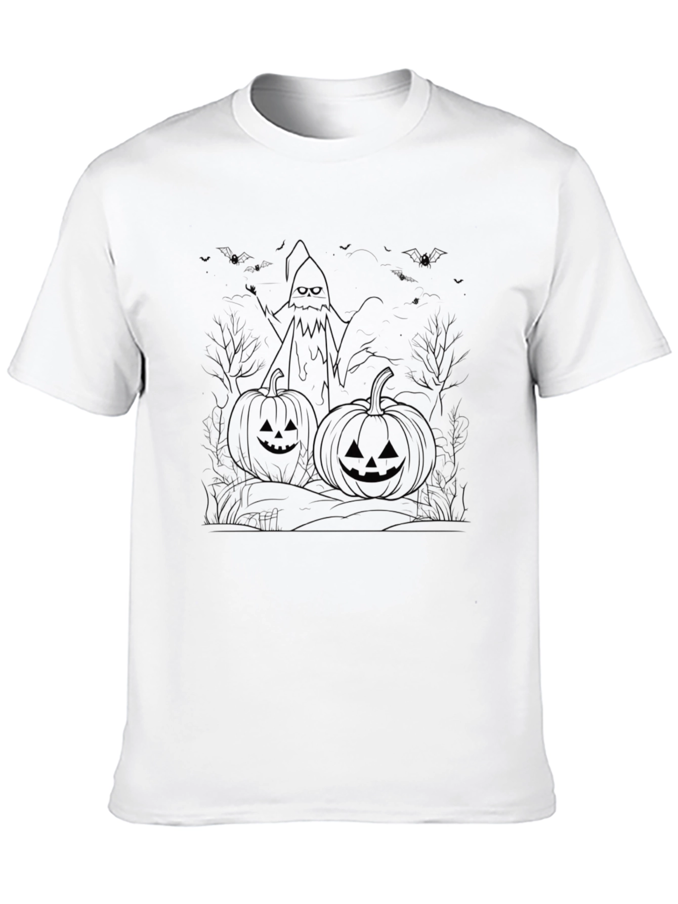 Halloween Pumpkin Ghost Graphic Black T-Shirt