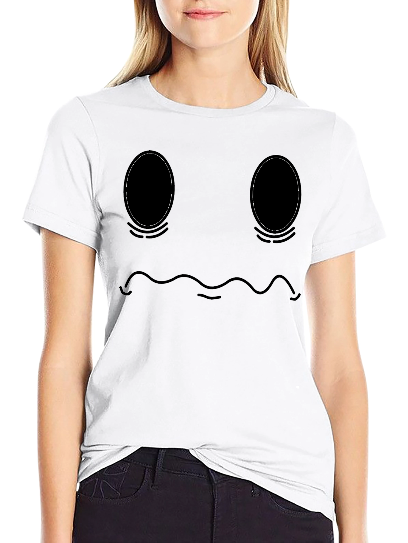 Mens Black Graphic T-Shirt - Sad Ghost Face