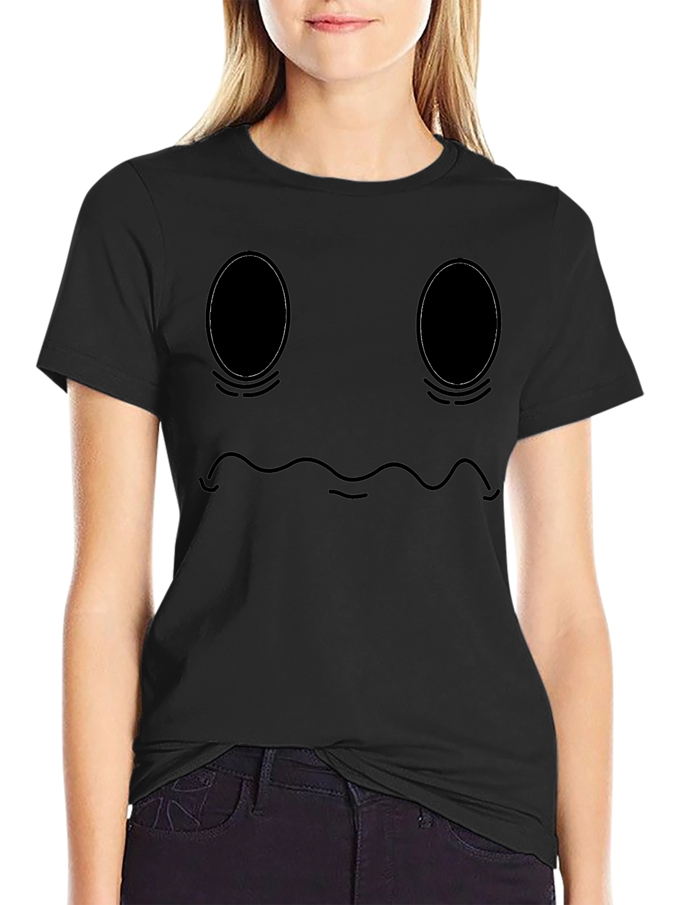 Mens Black Graphic T-Shirt - Sad Ghost Face