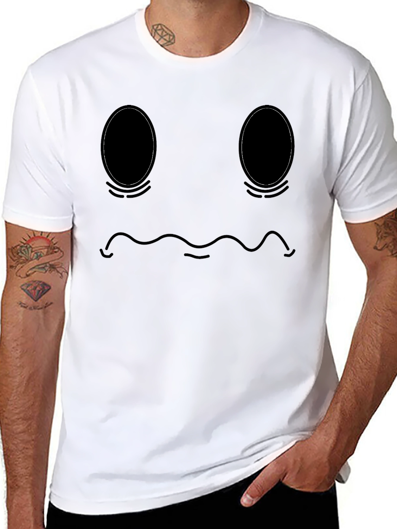 Mens Black Graphic T-Shirt - Sad Ghost Face