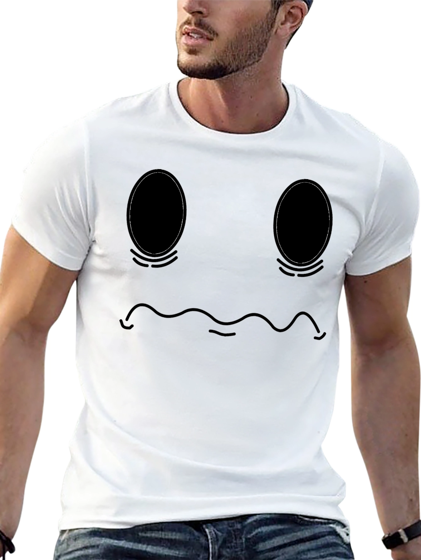 Mens Black Graphic T-Shirt - Sad Ghost Face