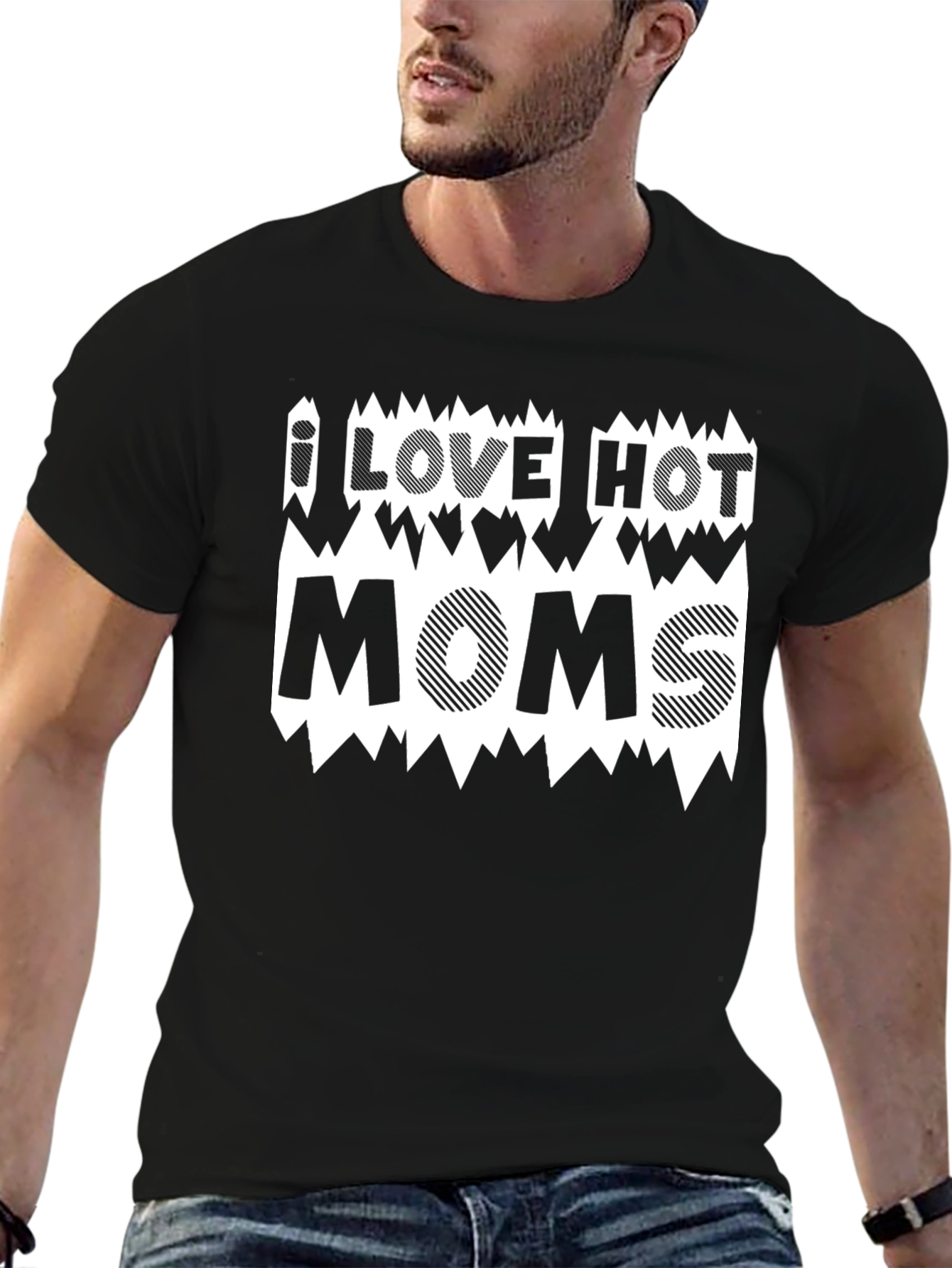 I LOVE HOT MOMS Black Graphic T-Shirt