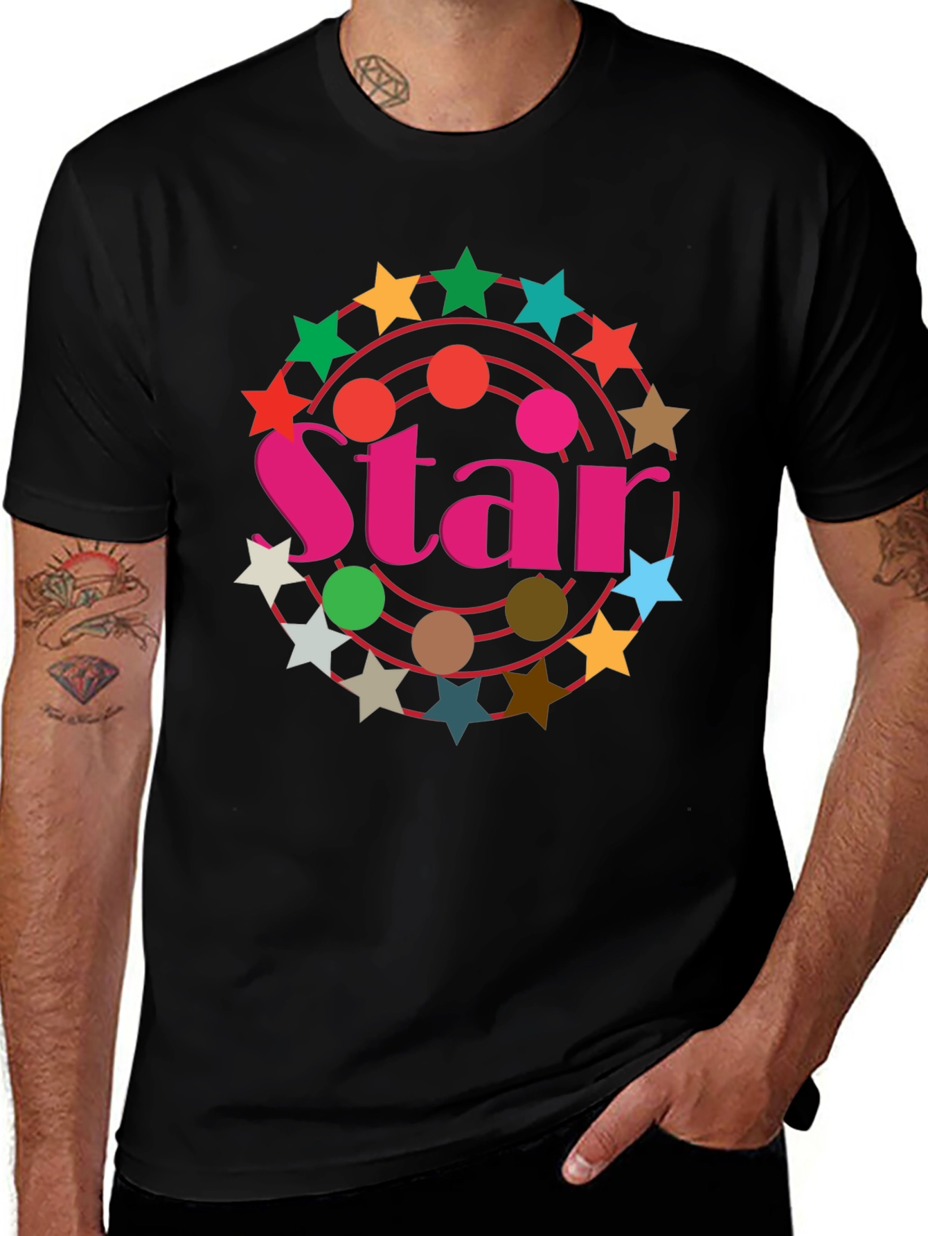 Star Circle Graphic Black T-Shirt