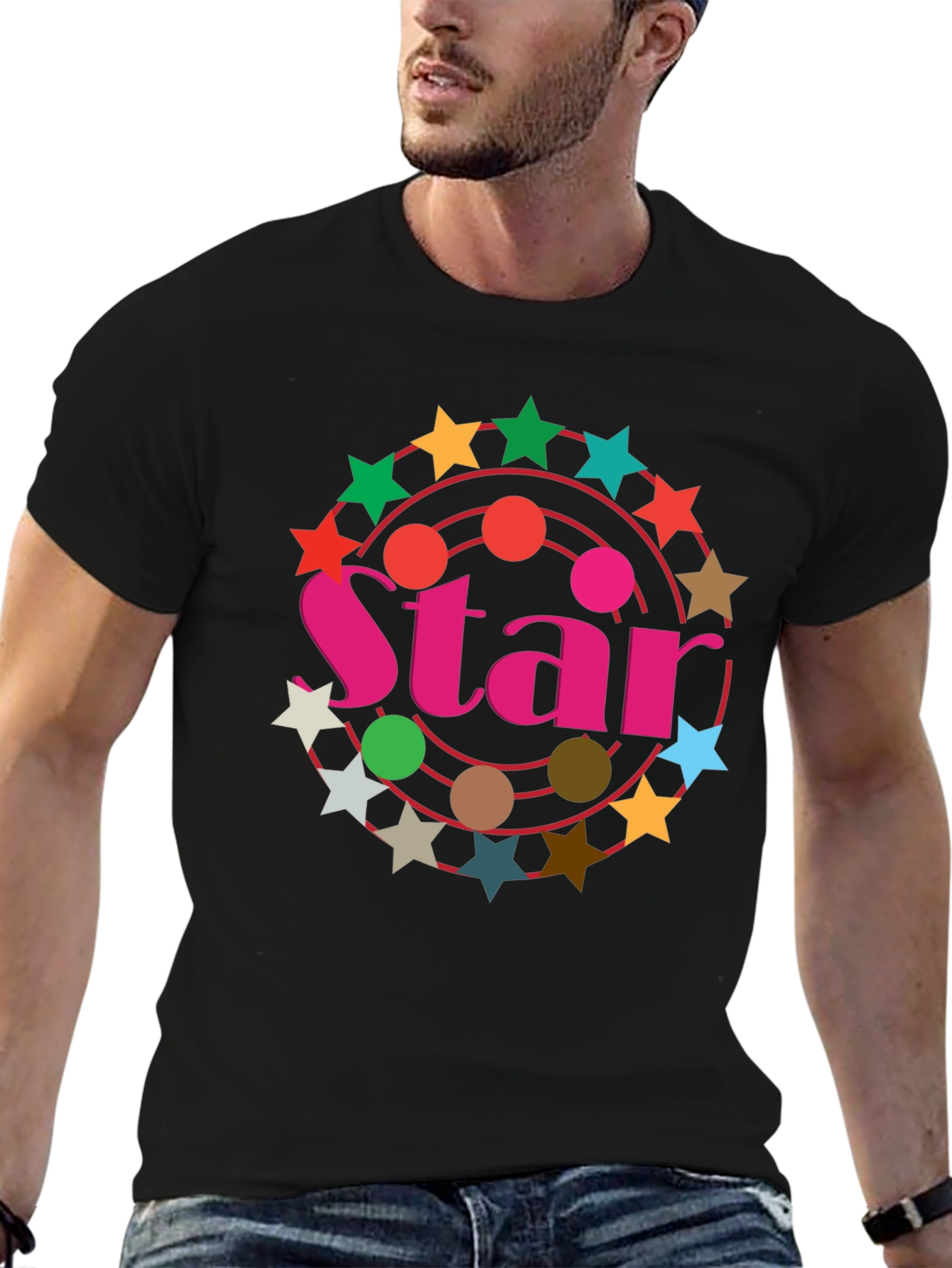 Star Circle Graphic Black T-Shirt