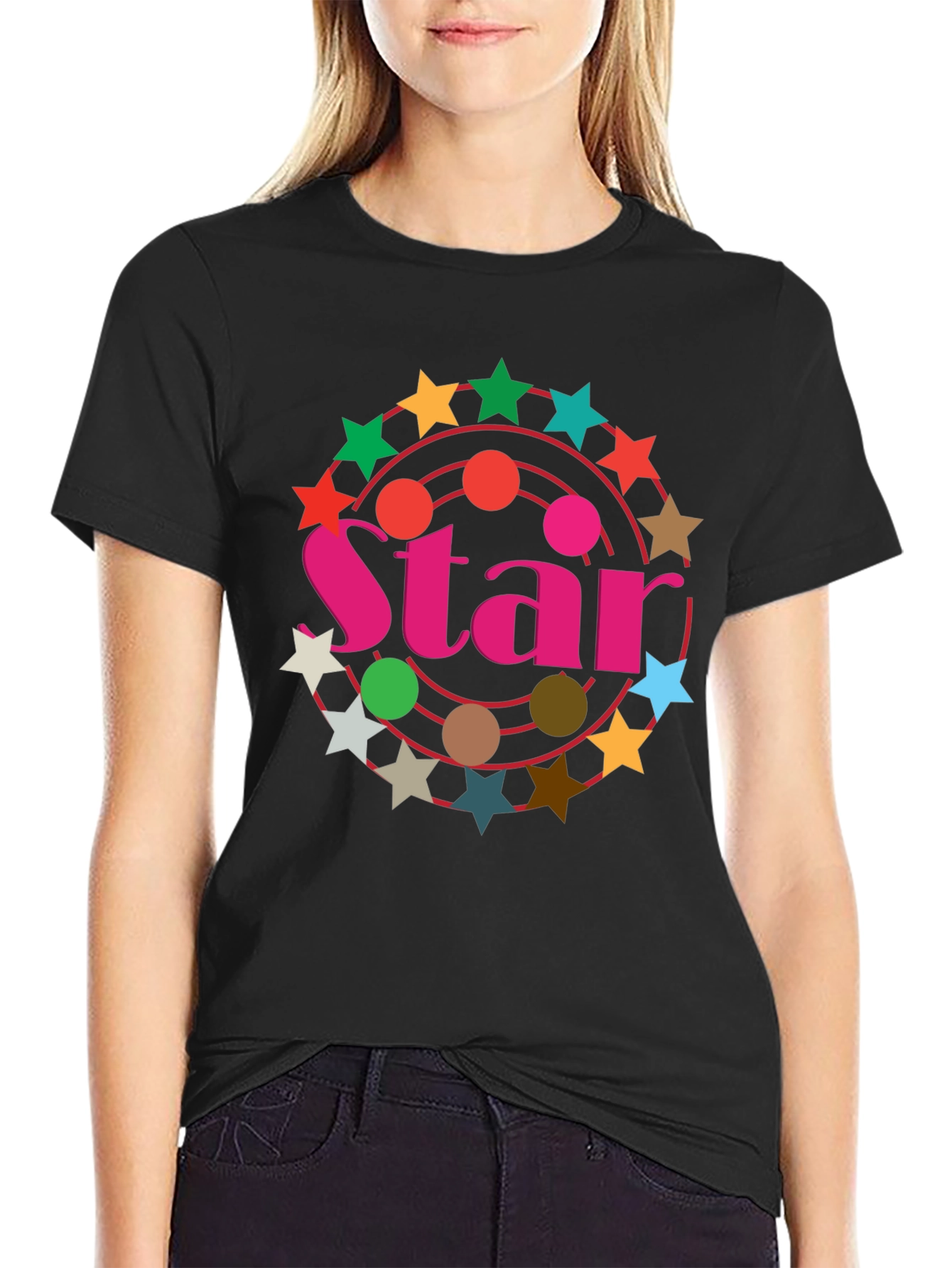 Star Circle Graphic Black T-Shirt
